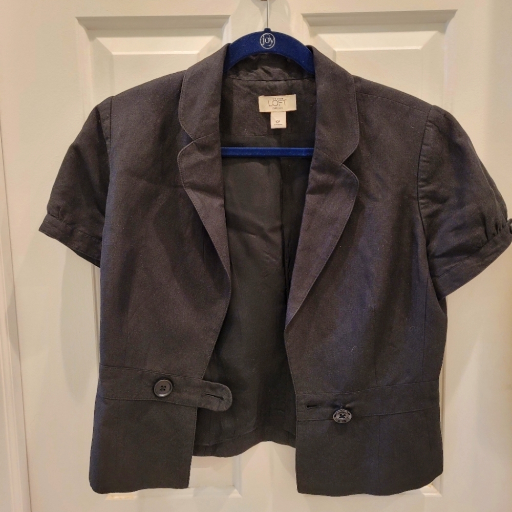 LOFT linen short sleeved peplum blazer jacket size 10P